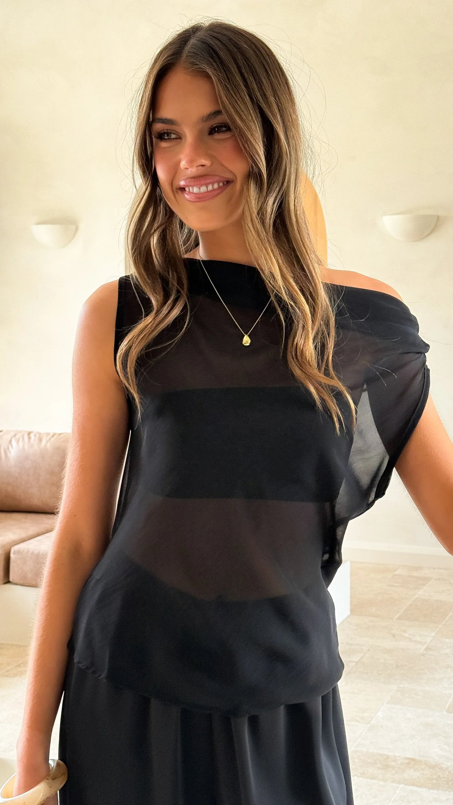 Zabella Sheer Off Shoulder Top Black