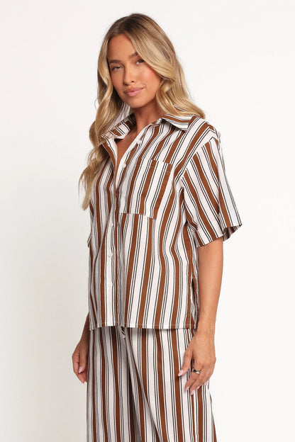 Thalia Short Sleeve Shirt Chocolate Stripe