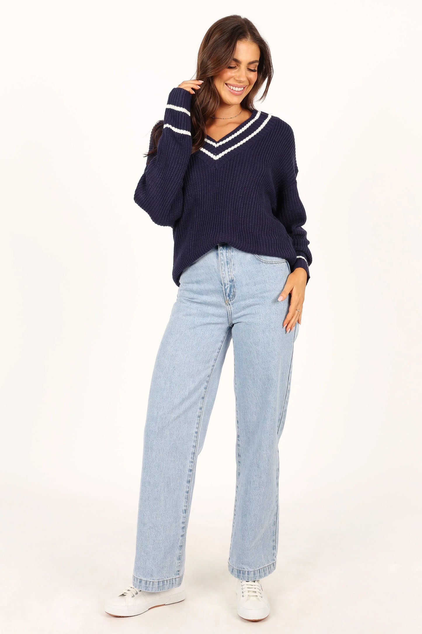 Leanna Vneck Knit Sweater Navy