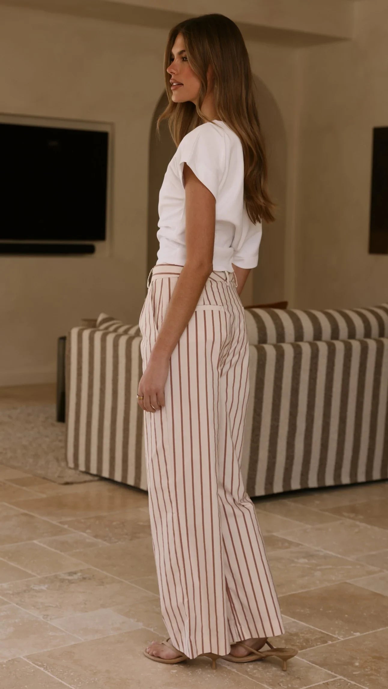 Tasmine Pants White Mauve Stripe