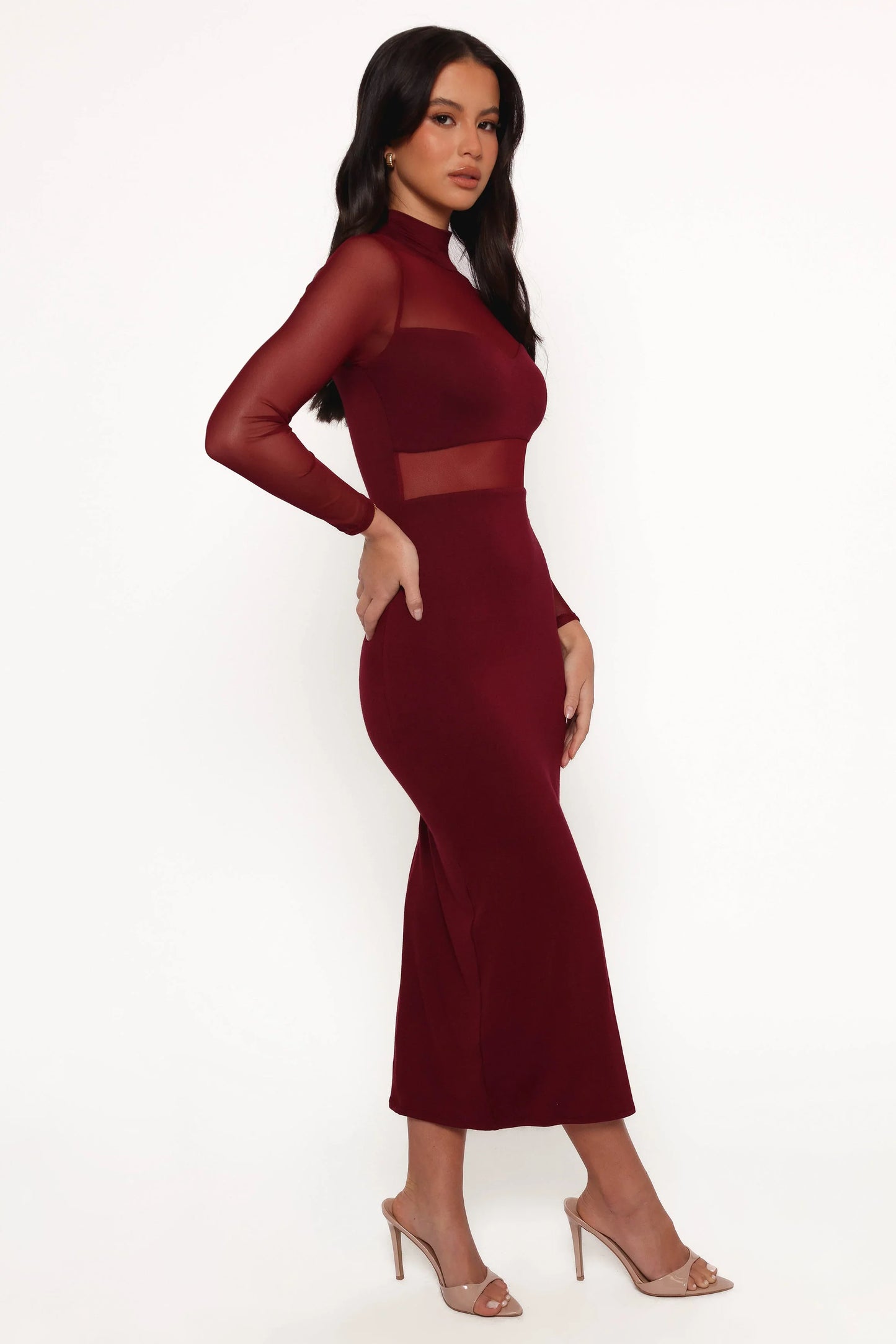Farrow Long Sleeve Midi Dress Wine