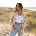 Boho Plaid Long Sleeve Button Up Coat