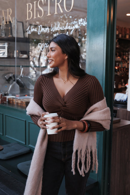 Demi Twist Detail Knit Top Brown