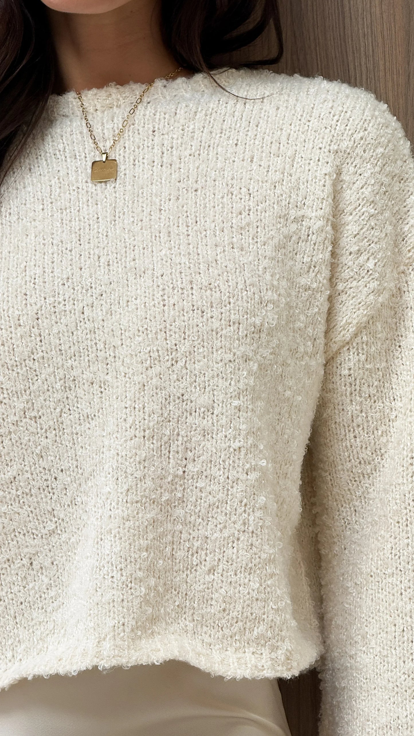 Zala Cropped Knit Sweater Cream