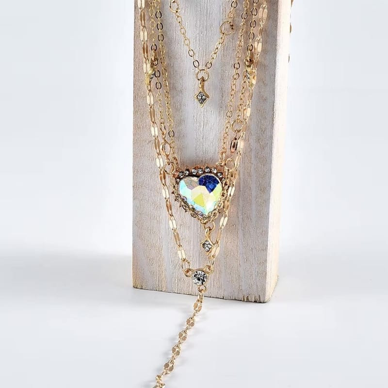 Boho Vintage Gold Crystal Heart Star Pendant Necklace