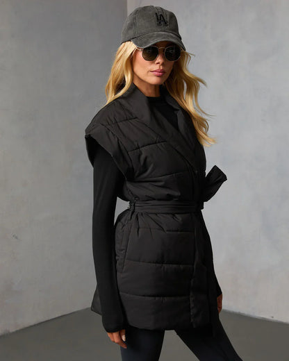 Toasted Oat Puffer Waist Tie Vest