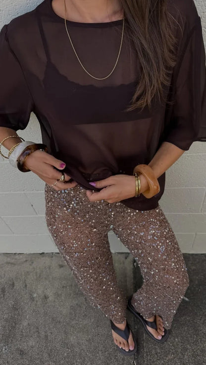 Davette Mesh T Shirt Chocolate