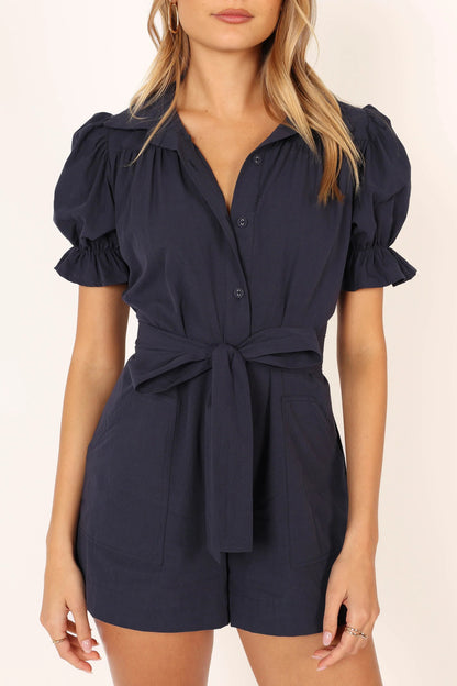 Riley Waist Tie Romper Navy