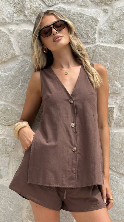 Hayley Vest and Shorts Set Chocolate