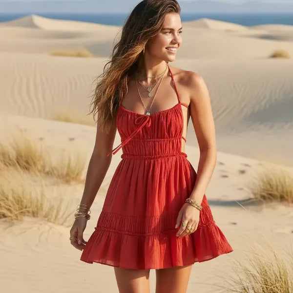 Boho Backless Tiered Mini Dress