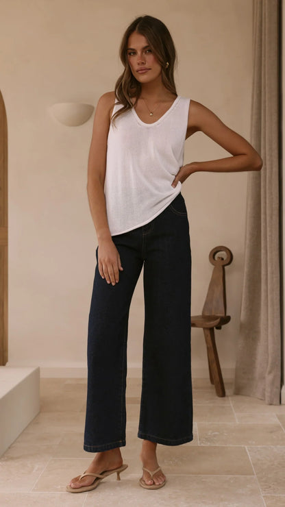 Annie Scoop Neck Tank White