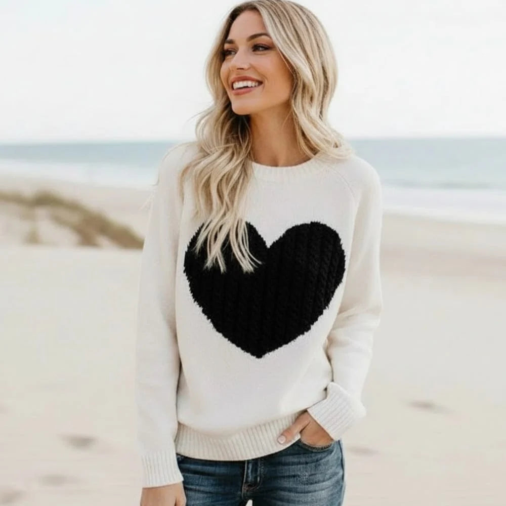 Heart Patchwork Knit Pullover Sweater