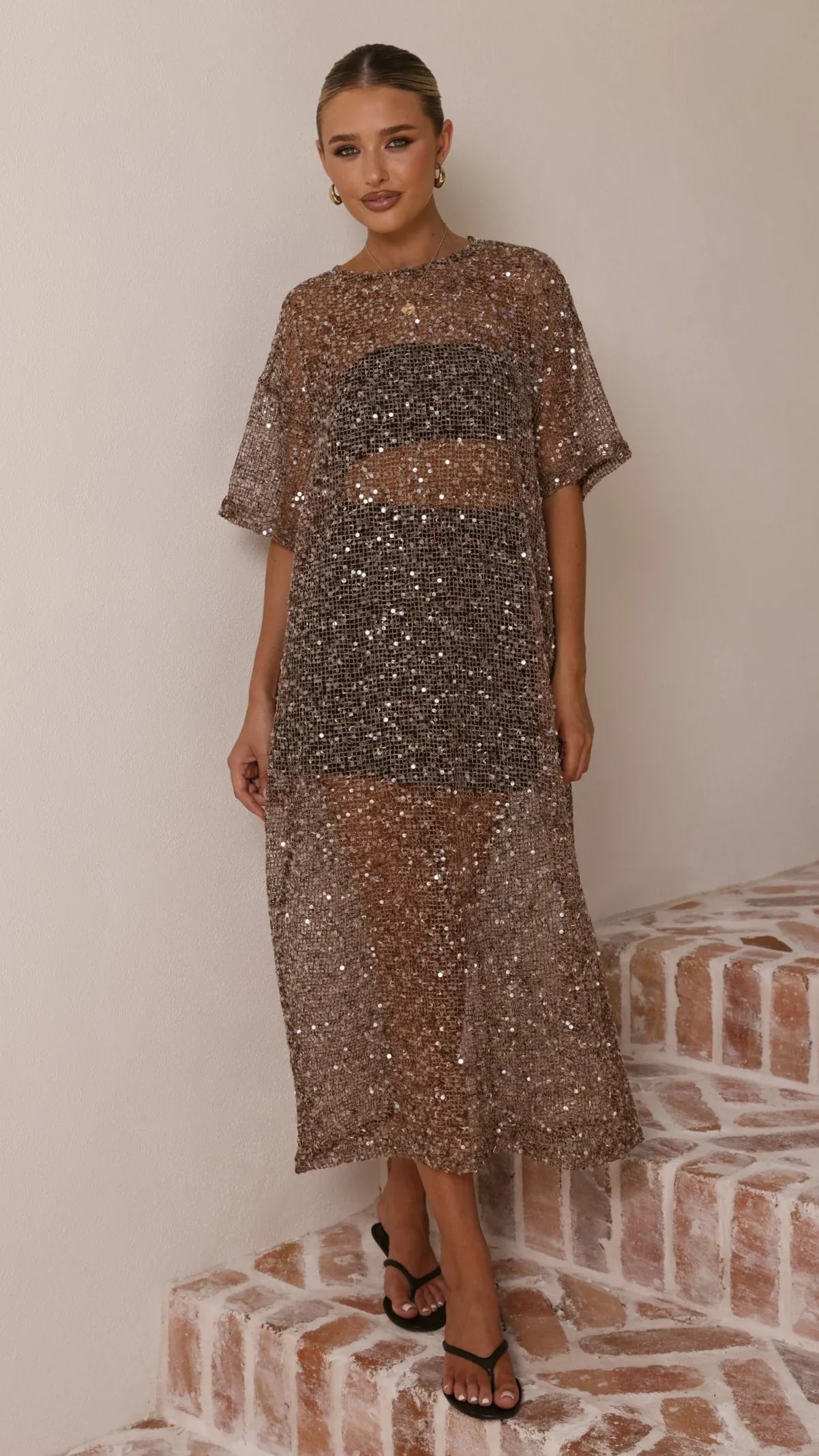 Zinnia Sequins Maxi Dress Mocha