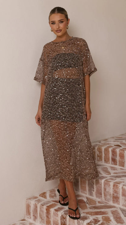 Zinnia Sequins Maxi Dress Mocha