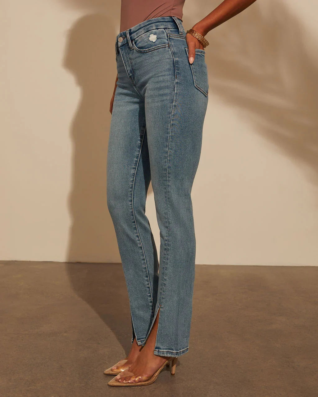 Jennings Super Stretch High Rise Slim Leg Split Hem Jeans