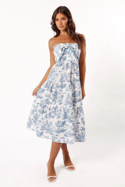 Cherie Bow Front Midi Dress Blue
