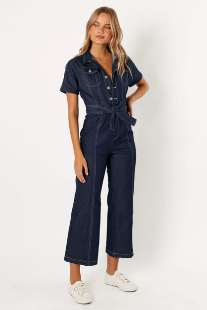 Demi Contrast Stitch Jumpsuit Dark Denim