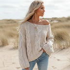 Boho Off Shoulder Cable Knit Sweater
