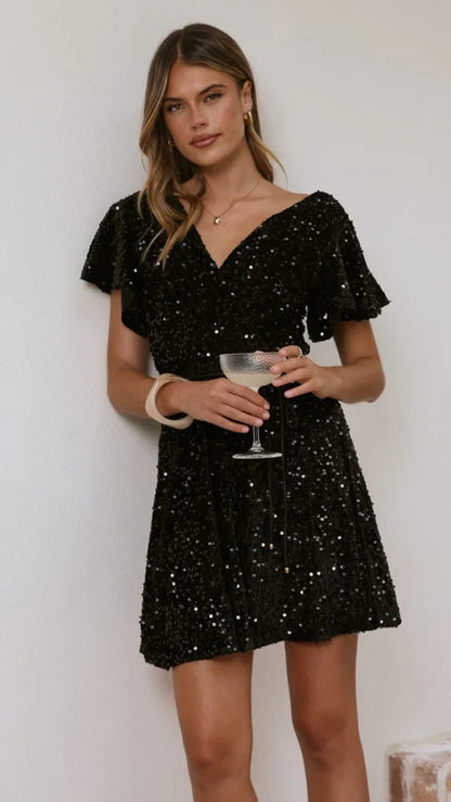 Zinnia Sequins Mini Dress Black Sequins