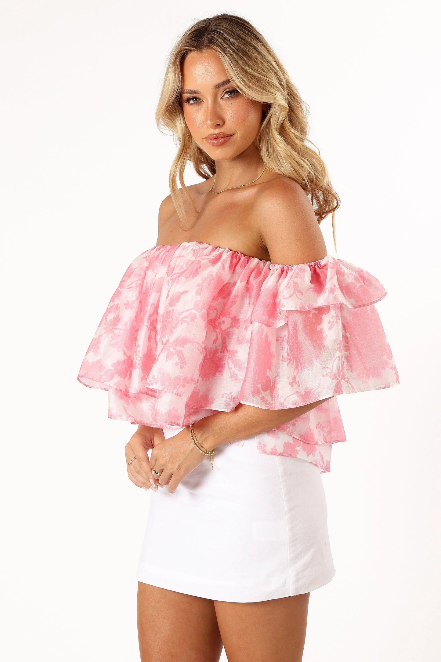 Deedi Off Shoulder Top Pink Floral
