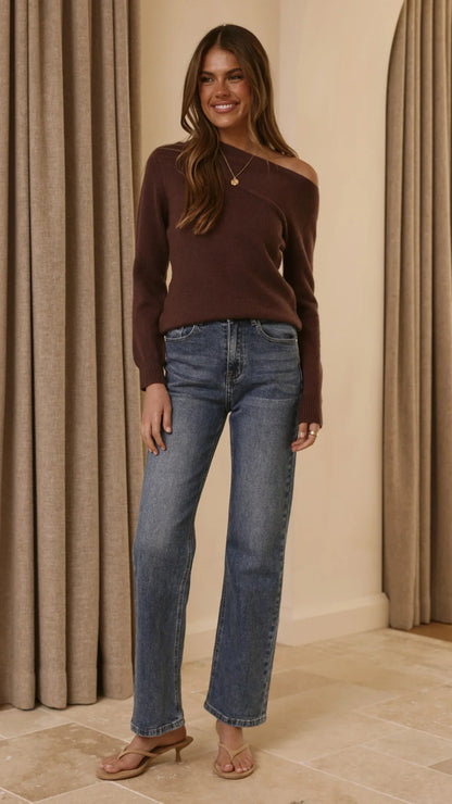 Briella Boat Neck Sweater Brown