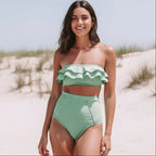 Striped Bandeau High Waisted Bikini Set