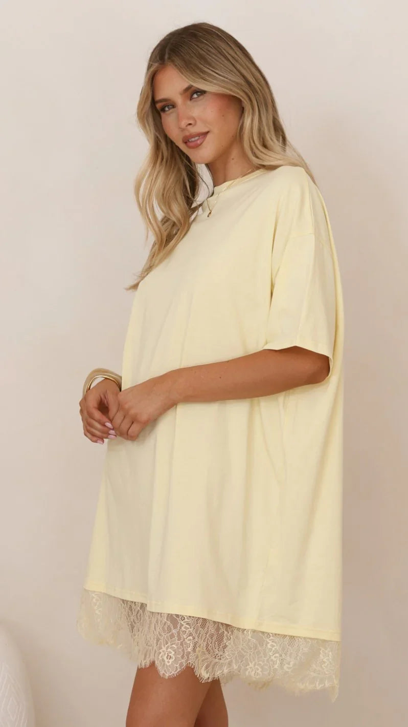 Saya T Shirt Lace Mini Dress Yellow