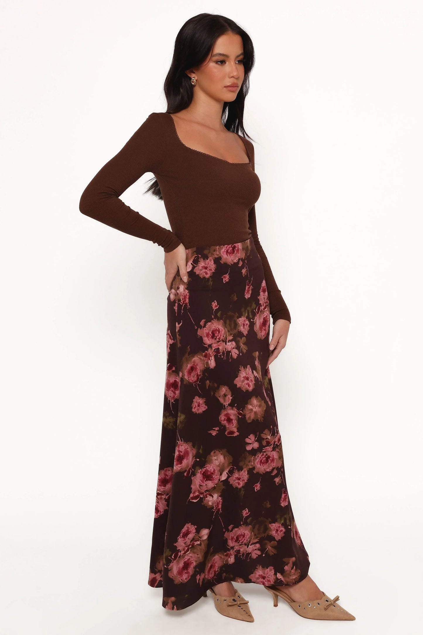 Vivie Midi Skirt Chocolate Floral