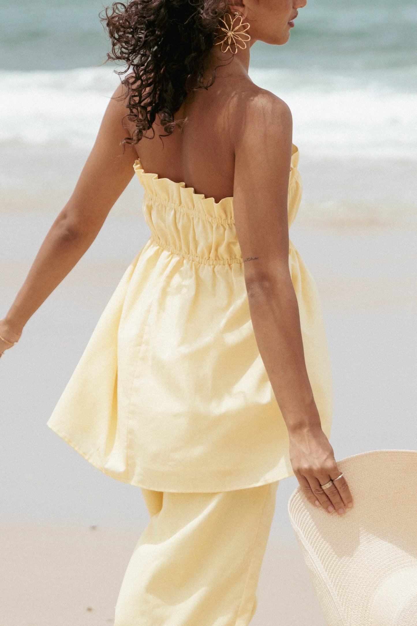 Ember Strapless Tunic Top Butter Yellow