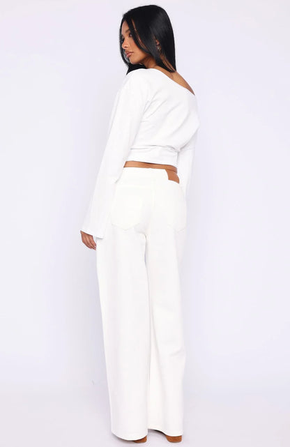 Kalaya Mid Rise Wide Leg Jeans Off White
