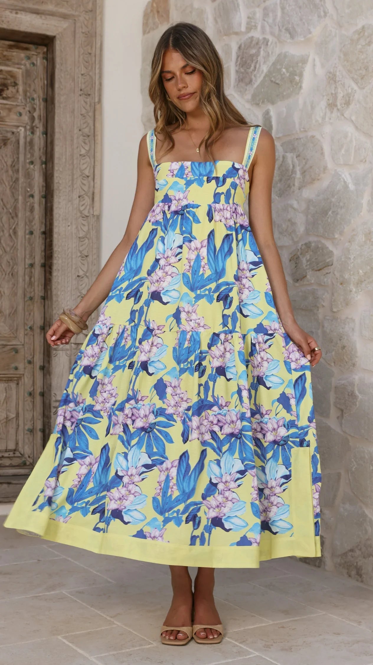 Avala Midi Dress Blue Leaf Orchid