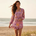 Boho Pink Wildflower Floral Romper with Long Sleeves