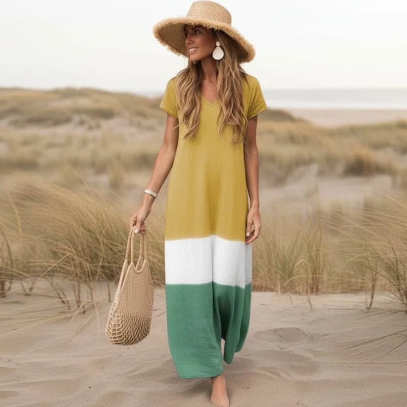 Casual V Neck Short Sleeve Maxi Dress