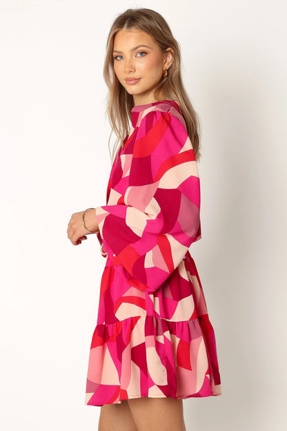 Milly Long Sleeve Mini Dress Red Magenta