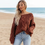 Boho Off Shoulder Cable Knit Sweater