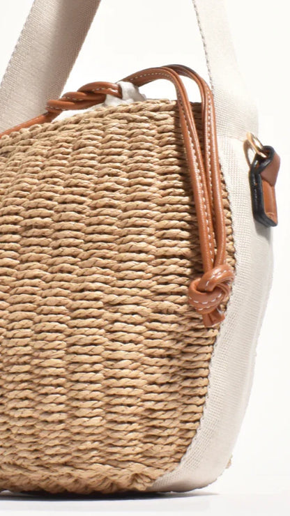 Cleo Woven Bucket Handbag Natural Tan