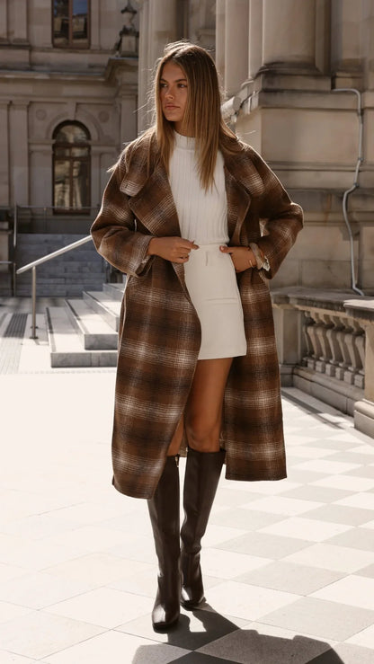 Haruna Coat Brown Beige Plaid Print