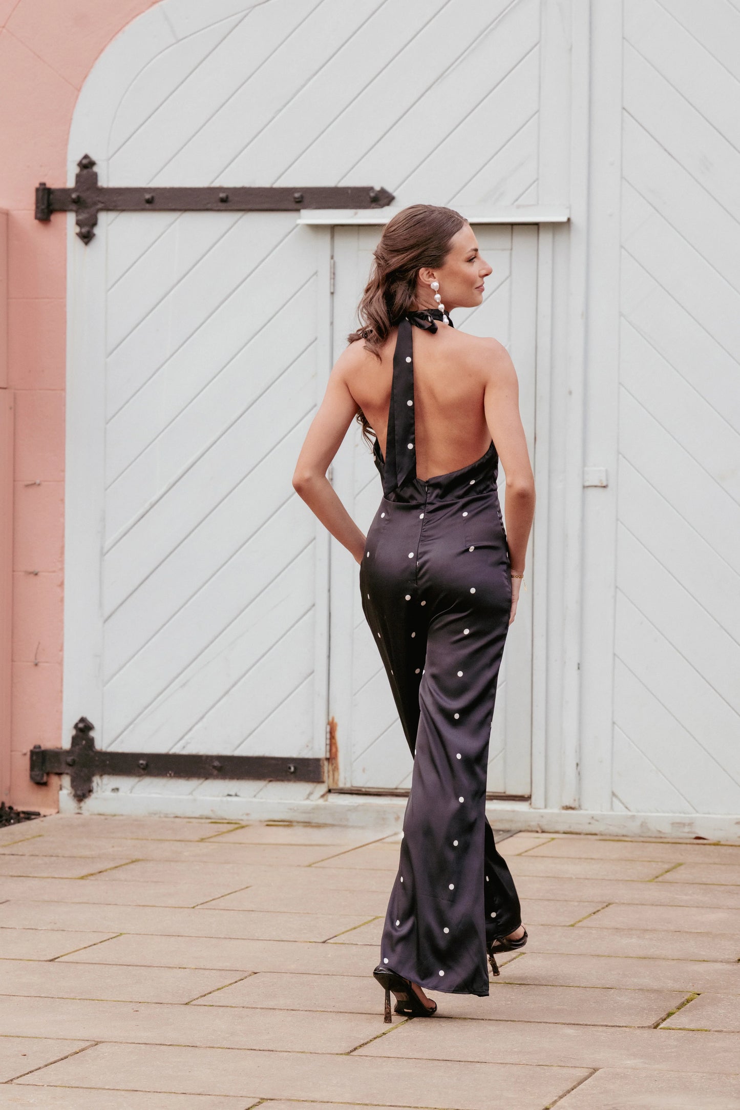 Bentley Halterneck Jumpsuit Black Polka Dot