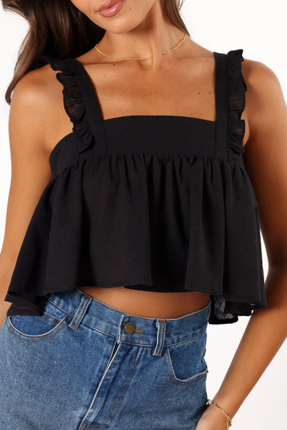 Raye Ruffle Strap Top Black