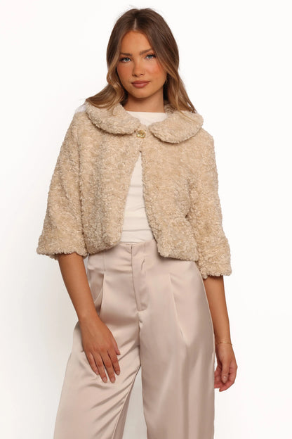 Lucie Faux Fur Crop Jacket Cream