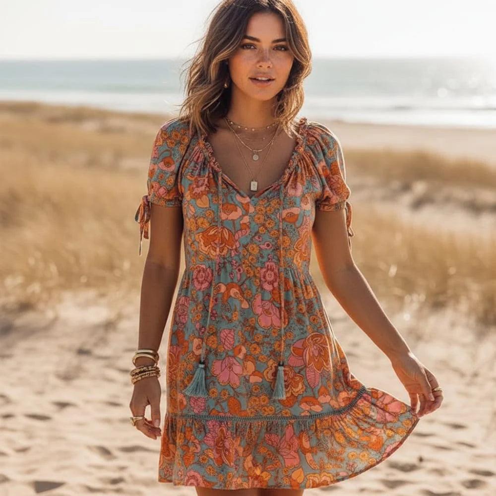 Casual Floral Print Ruffles Mini Dress