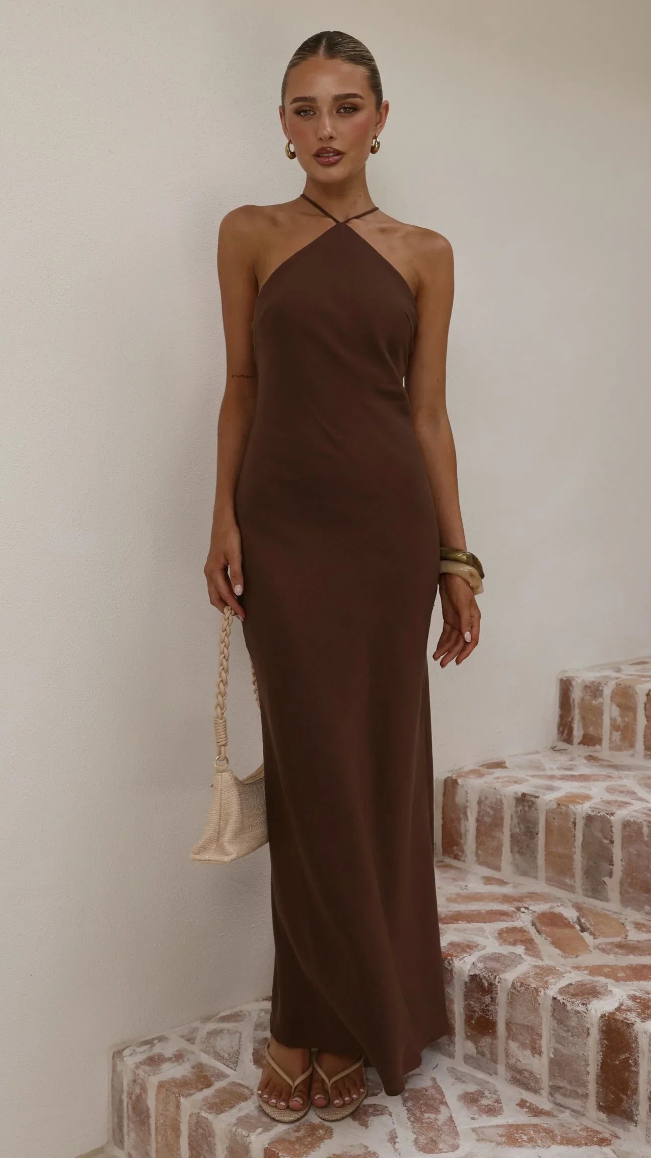 Chiara Linen Maxi Dress Chocolate