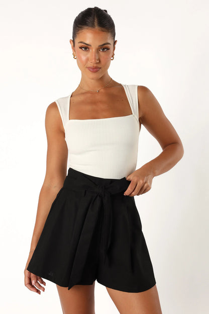 Maya High Waisted Paperbag Shorts Black