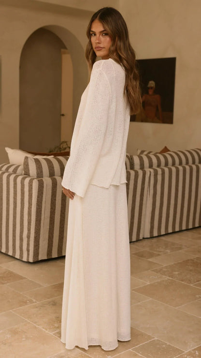 Bayley Knit Top and Skirt Set Cream