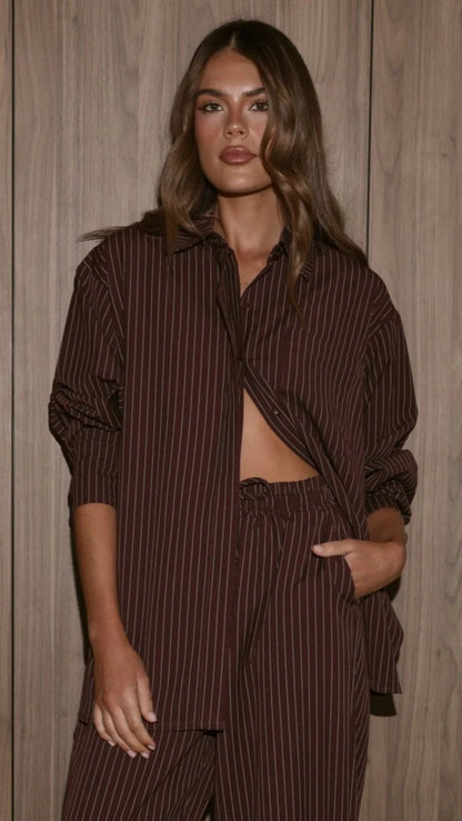Zaila Long Sleeve Shirt Burgundy White Stripe