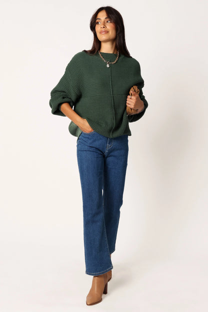 Meredith Ribbed Crewneck Knit Sweater Green