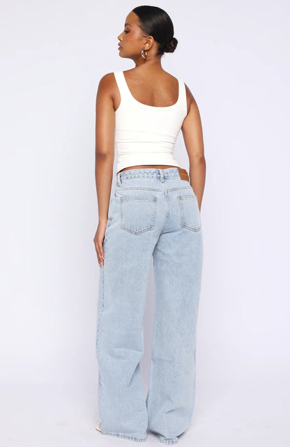 Just My Type Mid Rise Wide Leg Jeans Mid Blue