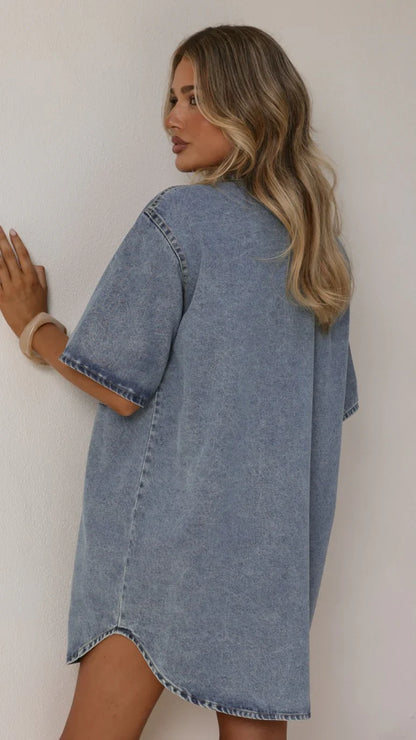 Maliha Button Up Mini Dress Light Denim