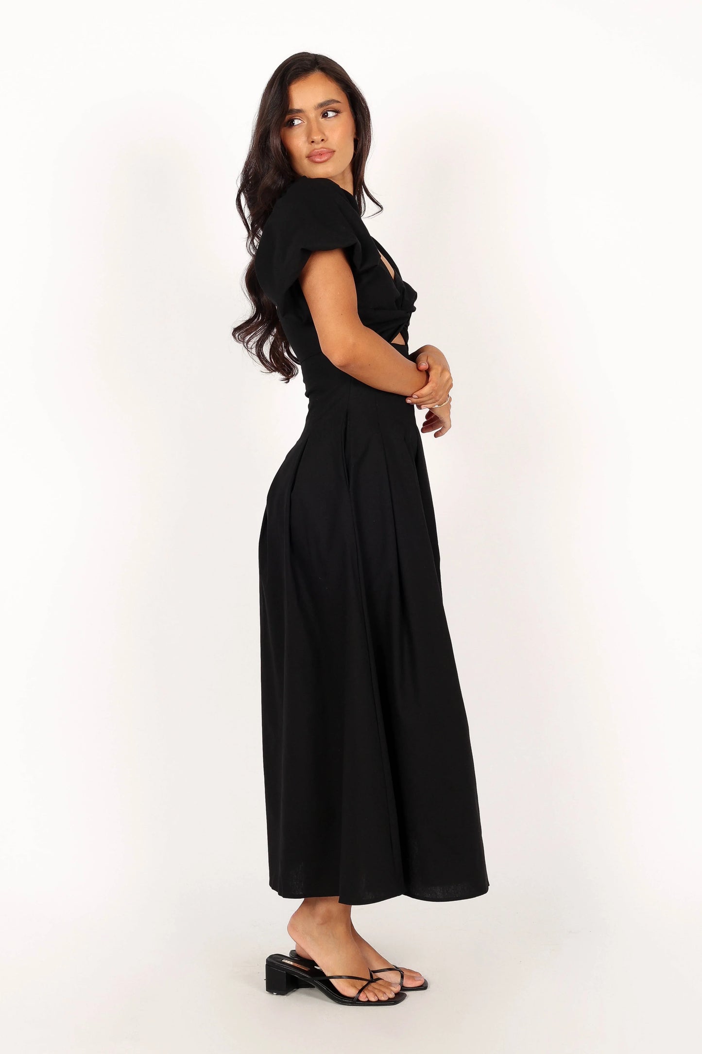 Maria Puff Sleeve Midi Dress Black