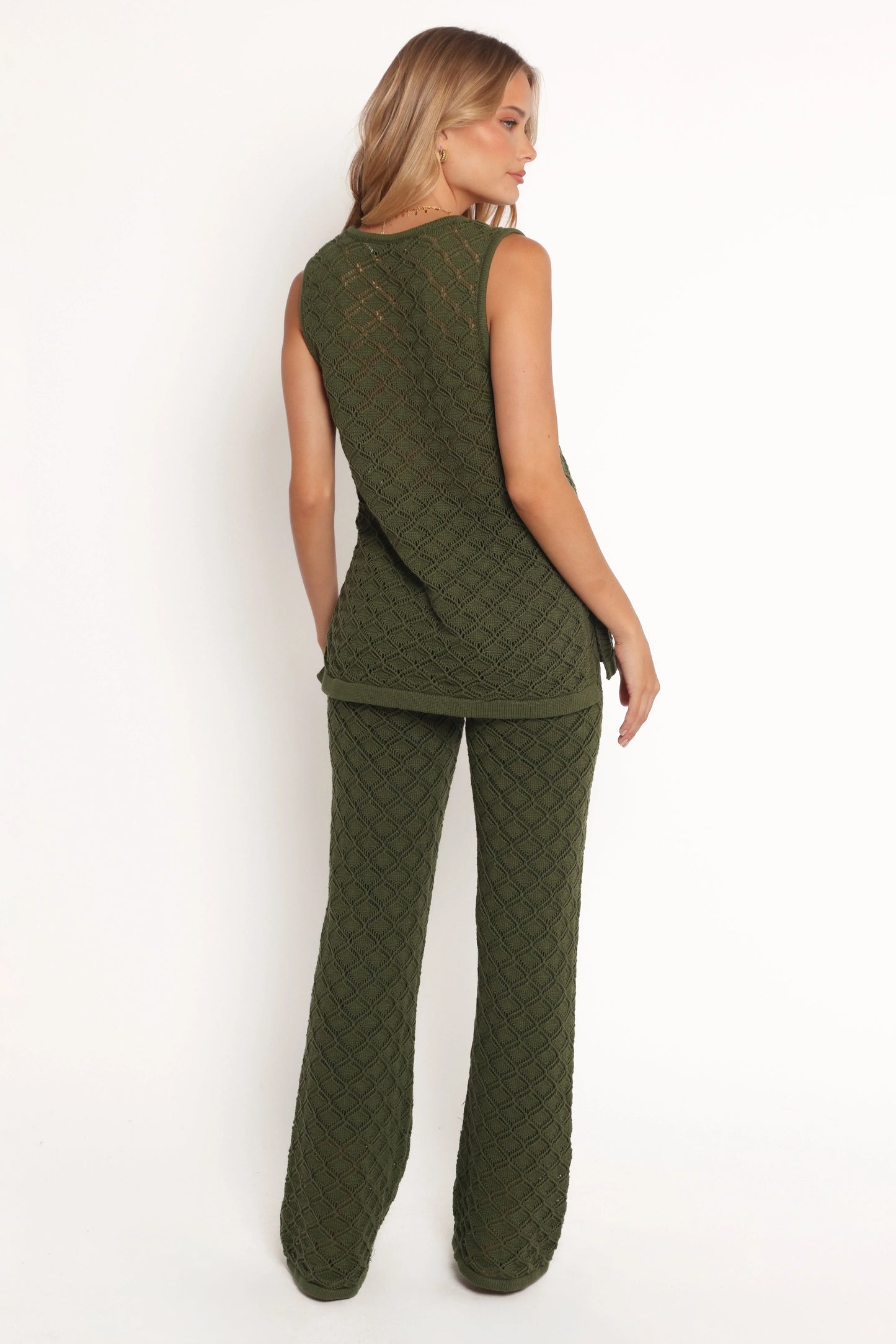 Fefe Textured Knit Pants Olive